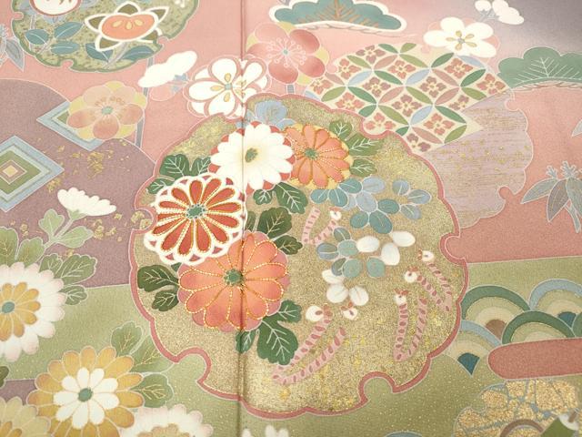 平和屋着物●訪問着　作家物　駒刺繍　道長雪輪草花文　暈し染め　金彩　正絹　逸品　CABC2307ut 平和屋着物○訪問着 作家物 駒刺繍 道長雪輪草花文 暈し染め 金彩 正絹