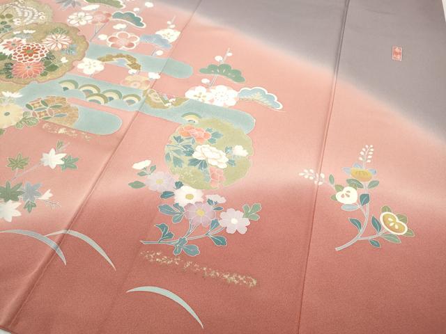 平和屋着物○訪問着 作家物 駒刺繍 道長雪輪草花文 暈し染め 金彩 正絹