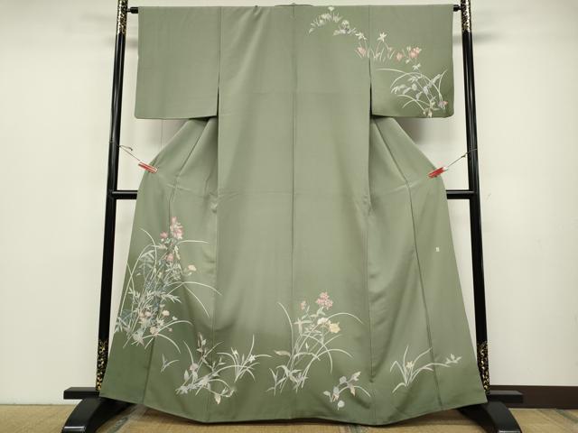 平和屋着物●訪問着　絞り　椿　鮫小紋柄　金彩　正絹　逸品　CABC9602vp 平和屋着物○訪問着 絞り 椿 鮫小紋柄 金彩 正絹 逸品 CABC9602vp