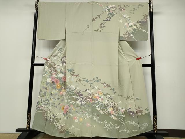 平和屋着物●訪問着　友禅　草花文　シルエット　正絹　逸品　CABC2348ut 平和屋着物○訪問着 友禅 草花文 シルエット 正絹 逸品 CABC2348ut