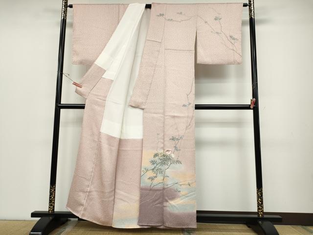 平和屋着物●訪問着　友禅　絞り　枝花文　暈し染め　正絹　逸品　CABC2370ut