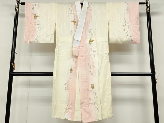 平和屋着物●長襦袢　無双仕立て　ミミズク　枝花文　暈し染め　正絹　逸品　CABC2393ut 平和屋着物○長襦袢 無双仕立て ミミズク 枝花文 暈し染め 正絹 逸品