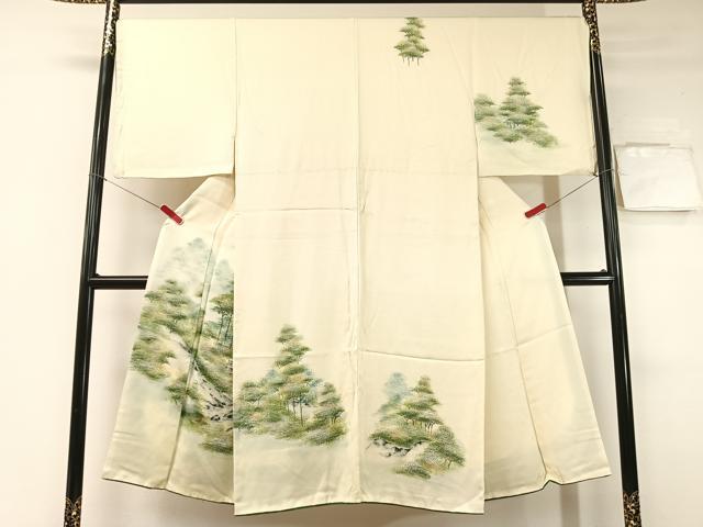 平和屋着物●男性　訪問着　手描き　樹林風景文　暈し染め　正絹　逸品　CABC2494vp