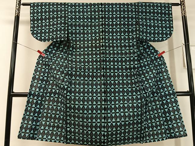 平和屋着物●久留米絣　単衣　菱吉祥文　綿　逸品　CABC2630vp_1