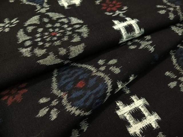 平和屋着物●久留米絣　単衣　吉祥花文　黒地　綿　逸品　CABC2633vp 平和屋着物○久留米絣 単衣 吉祥花文 黒地 綿 逸品 CABC2633vp 【公式