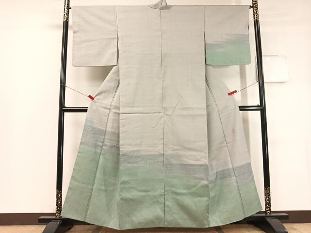 平和屋着物●訪問着　生紬　作家物　刺繍　霞露草文　金彩　正絹　逸品　CABC2668vp