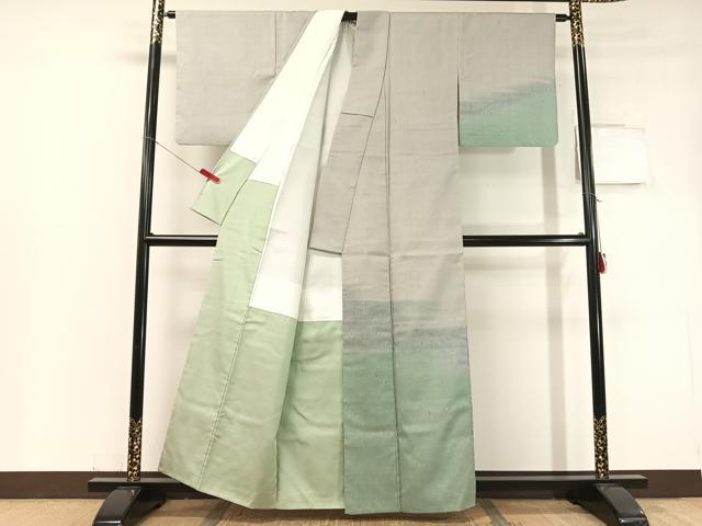 平和屋着物●訪問着　生紬　作家物　刺繍　霞露草文　金彩　正絹　逸品　CABC2668vp_1