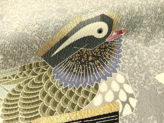 平和屋着物●人間国宝　羽田登喜男　TOKIOetTOKI　訪問着　鴛鴦枝垂れ花文　たたき染め　金銀彩　正絹　逸品　CABC2669vp_6
