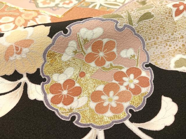 平和屋着物●創業460年・千總　黒留袖　駒刺繍　道長雪輪更紗菱文　金彩　三越扱い　正絹　逸品　CABC2698vp