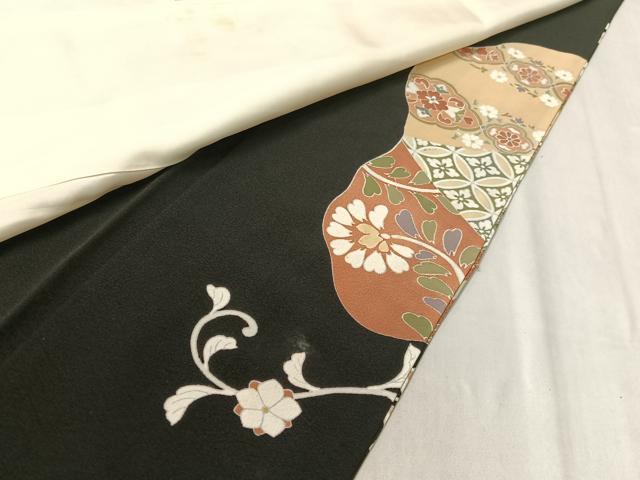 平和屋着物●創業460年・千總　黒留袖　駒刺繍　道長雪輪更紗菱文　金彩　三越扱い　正絹　逸品　CABC2698vp