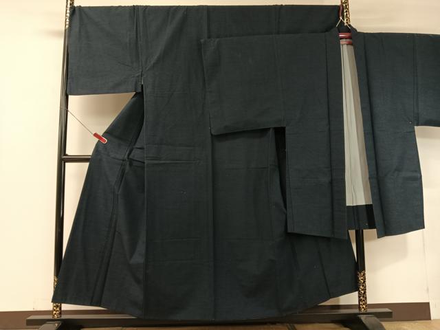 平和屋着物●男性　紬　アンサンブル　留紺色　正絹　逸品　CABC2724vp