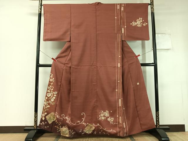 平和屋着物●訪問着　紬地　作家物　手描き　絞り　跳び兎　人物風景文　金彩　正絹　逸品　CABC2758vp