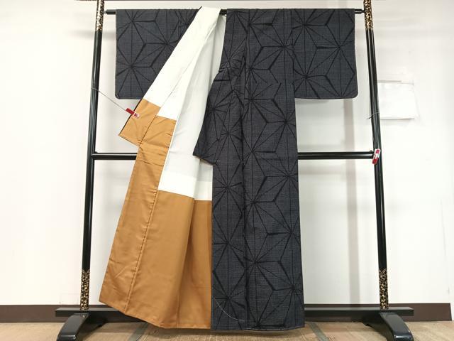平和屋着物●本場下野結城紬　80亀甲　朝の葉文様　証紙付き　正絹　逸品　未使用　CABC2773vp 平和屋着物○本場下野結城紬 80亀甲 朝の葉文様 証紙付き 正絹 逸品 未