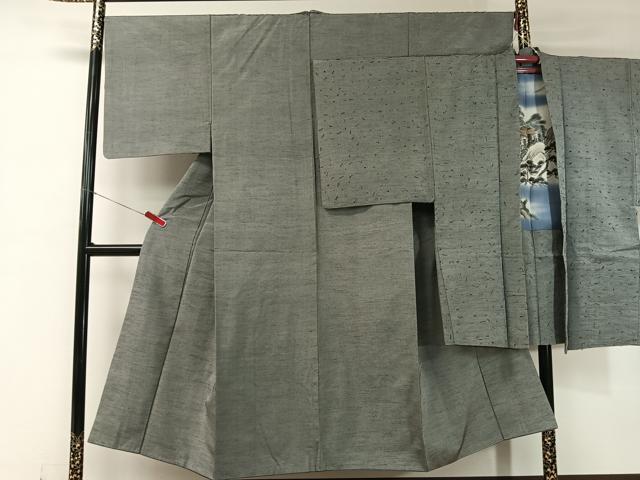 平和屋着物●男性　紬・ひげ紬羽織セット　鈍色　正絹　逸品　CABC2774vp