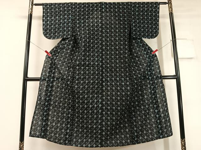 平和屋着物●久留米絣　単衣　吉祥花文　黒地　綿　逸品　CABC2777vp_1
