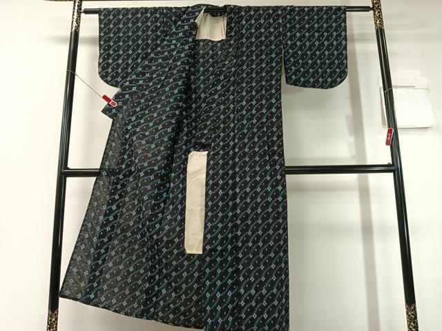 平和屋着物●久留米絣　単衣　吉祥花文　黒地　綿　逸品　CABC2777vp_2