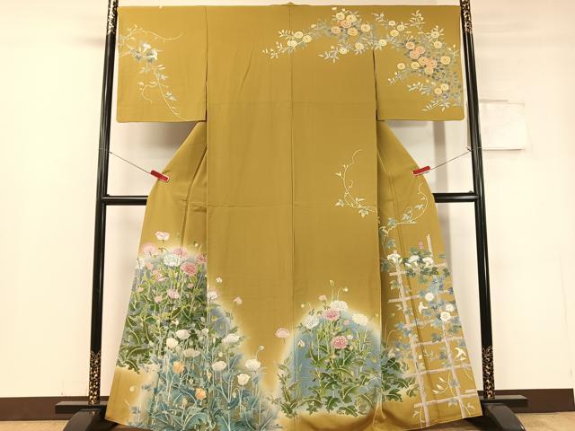 平和屋着物●訪問着　友禅　作家物　草花文　暈し染め　正絹　逸品　CABC2781vp 平和屋着物○訪問着 友禅 作家物 草花文 暈し染め 正絹 逸品