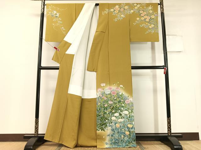平和屋着物●訪問着　友禅　作家物　草花文　暈し染め　正絹　逸品　CABC2781vp 平和屋着物○訪問着 友禅 作家物 草花文 暈し染め 正絹 逸品