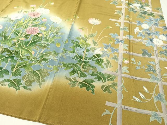 平和屋着物●訪問着　友禅　作家物　草花文　暈し染め　正絹　逸品　CABC2781vp 平和屋着物○訪問着 友禅 作家物 草花文 暈し染め 正絹 逸品