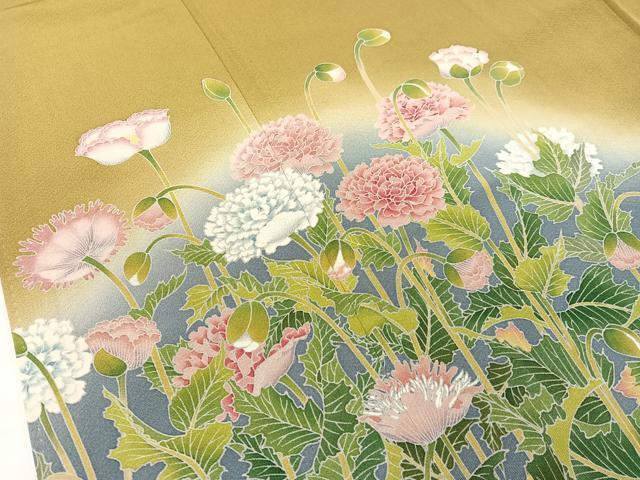 平和屋着物●訪問着　友禅　作家物　草花文　暈し染め　正絹　逸品　CABC2781vp 平和屋着物○訪問着 友禅 作家物 草花文 暈し染め 正絹 逸品