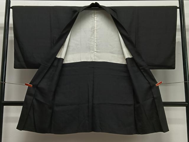 平和屋着物∞男性　長羽織　紬地　黒紋付　正絹　逸品　CABC3178ua_2