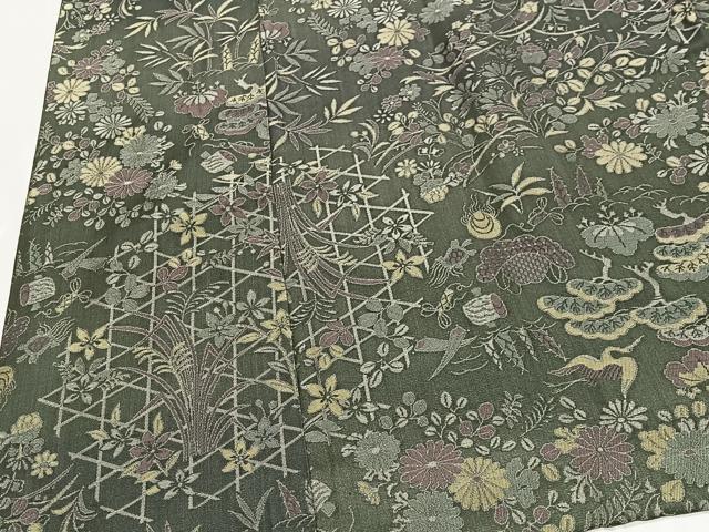 平和屋着物∞道中着　お召地　宝尽くし花文　ロング丈　正絹　逸品　CABC3184ua 平和屋着物∞道中着 お召地 宝尽くし花文 ロング丈 正絹 逸品