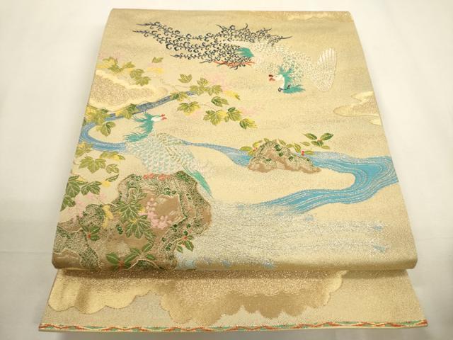 平和屋着物●龍村晋謹製　六通柄袋帯　鳳凰花文　真文様　金銀糸　正絹　逸品　CABC3304ak