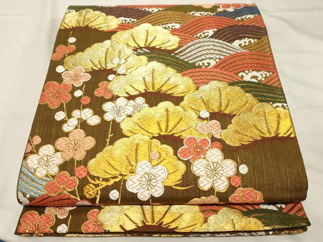 平和屋着物●六通柄袋帯　唐織　寿松寿梅　金銀糸　正絹　逸品　CABC4683dy