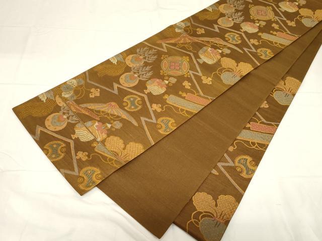 平和屋着物●六通柄袋帯　宝尽くし文　金糸　正絹　逸品　CABC4697dy_5