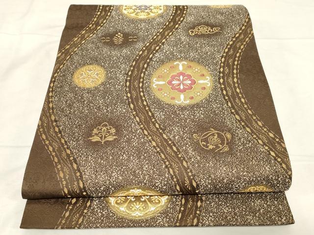 平和屋着物●六通柄袋帯　平脱鏡文　金糸　正絹　逸品　CABC4714dy