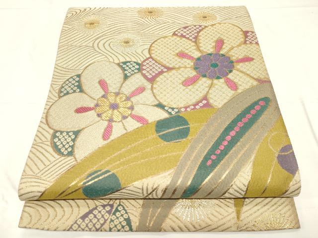 平和屋着物●六通柄袋帯　草花文　金糸　正絹　逸品　CABC4764dy