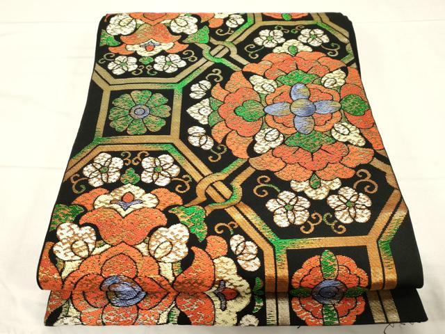 平和屋着物●六通柄　本袋帯　蜀江花文　黒地　金糸　正絹　逸品　CABC4774dy 16,702円