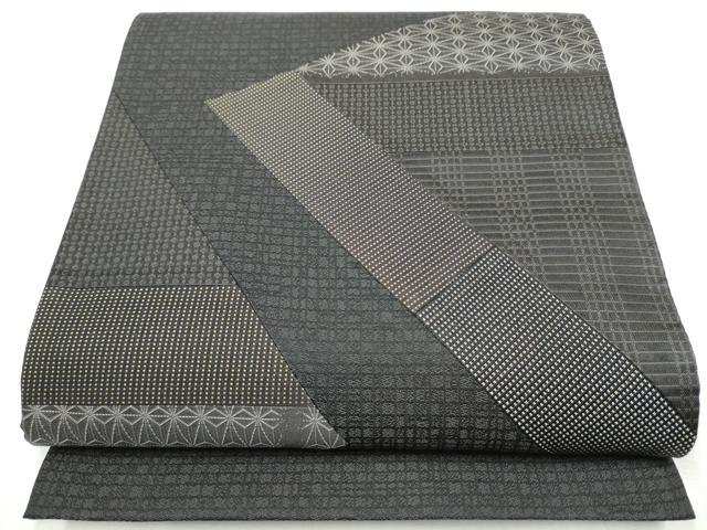 平和屋着物●太鼓柄袋帯　切嵌　吉祥文　黒地　正絹　逸品　未使用　CABC5209hy