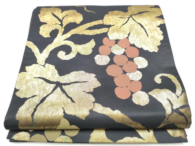 平和屋着物●伝統工芸士　紋屋五左衛門　六通柄袋帯　葡萄蔦の葉文　金糸　正絹　逸品　CABC5212hy