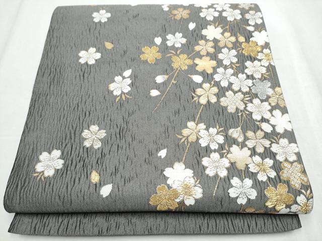 平和屋着物●西陣　六通柄袋帯　唐織　枝垂れ桜文　金銀糸　証紙付き　正絹　逸品　未使用　CABC5234hy