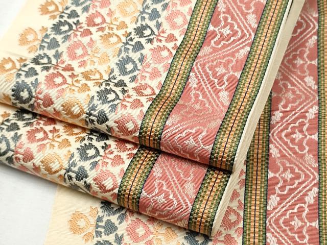 平和屋着物●本場筑前博多織　半幅帯　花間道　田原絹織物謹製　証紙付き　正絹　逸品　CABC5266hy