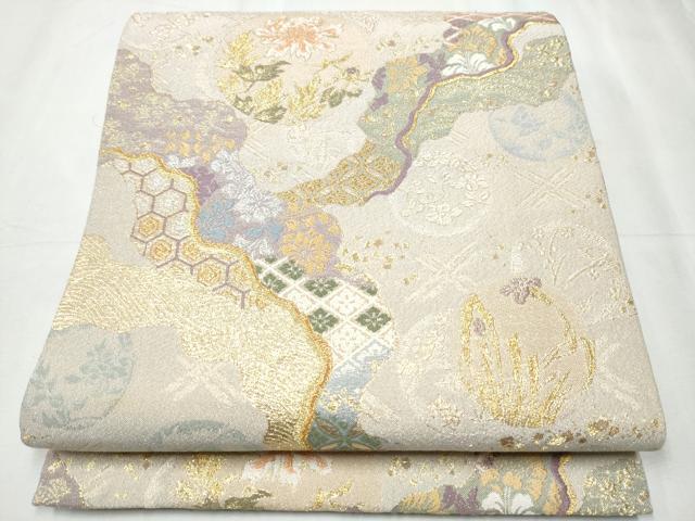 平和屋着物●六通柄袋帯　唐織　道長天井文　金糸　正絹　逸品　CABC5309hy