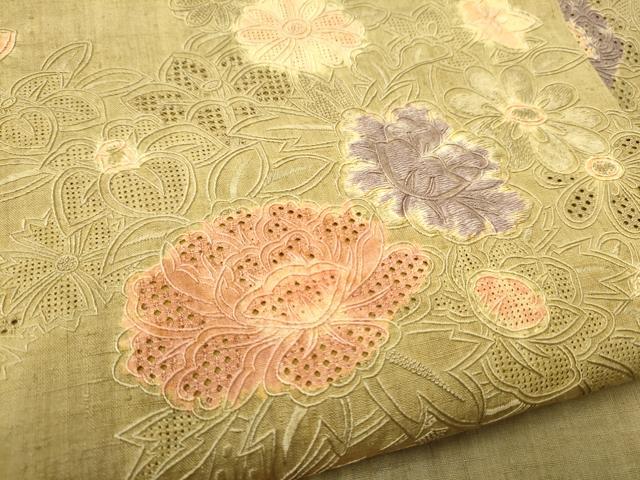 平和屋着物●中国三大刺繍　スワトウ相良刺繍　総刺繍　九寸名古屋帯　紬地　絞り　花車文　正絹　逸品　CABC5345hy_3