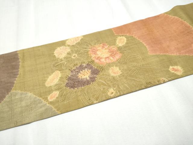 平和屋着物●中国三大刺繍　スワトウ相良刺繍　総刺繍　九寸名古屋帯　紬地　絞り　花車文　正絹　逸品　CABC5345hy_5