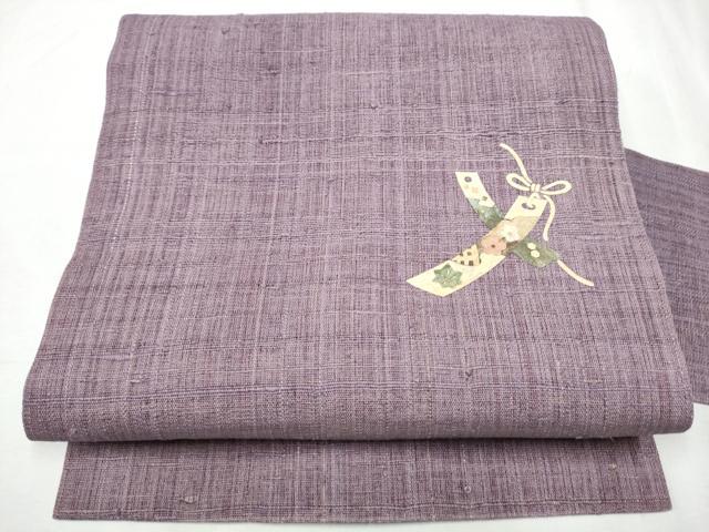 平和屋着物▽みのむし工芸作家　草苑白水　九寸名古屋帯　スリーシーズン　春夏秋　生紬　短冊花文　正絹　逸品　CABC5358hy