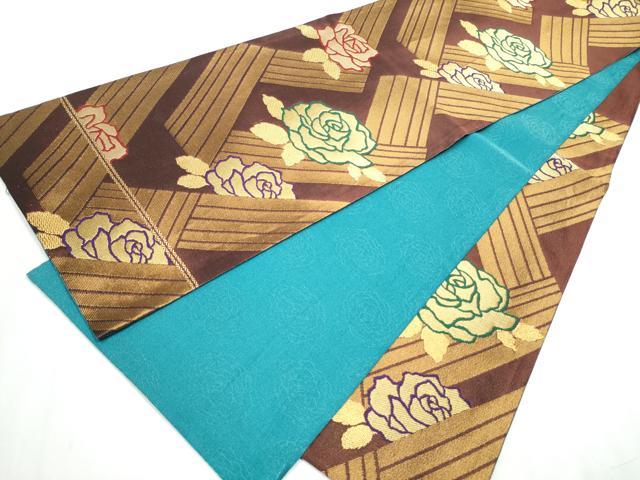 平和屋着物○染色作家 草野一騎 六通柄袋帯 薔薇 金糸 正絹 逸品