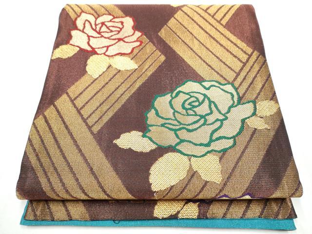 平和屋着物○染色作家 草野一騎 六通柄袋帯 薔薇 金糸 正絹 逸品