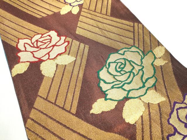 平和屋着物○染色作家 草野一騎 六通柄袋帯 薔薇 金糸 正絹 逸品