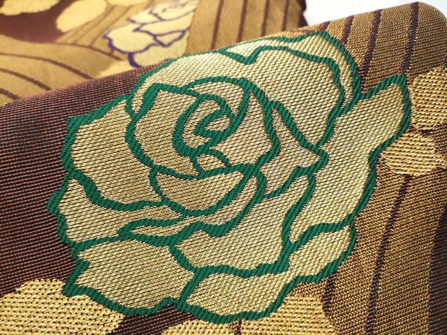 平和屋着物○染色作家 草野一騎 六通柄袋帯 薔薇 金糸 正絹 逸品