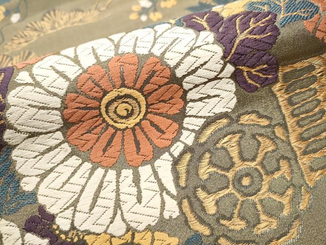 平和屋着物●ファッションデザイナー 花井幸子　六通柄袋帯　唐織　草花文　金糸　やまと誂製　正絹　逸品　CABC5418hy 平和屋着物○ファッションデザイナー 花井幸子 六通柄袋帯 唐織 草花文