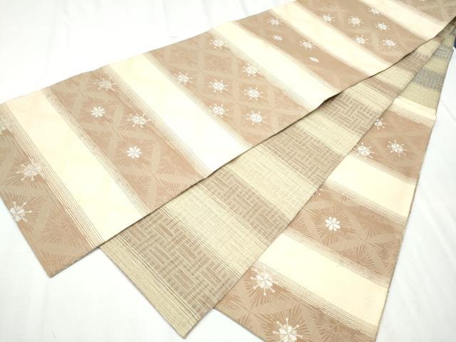 平和屋着物●両面　六通柄袋帯　横段花文　銀糸　正絹　逸品　未使用　CABC5435hy