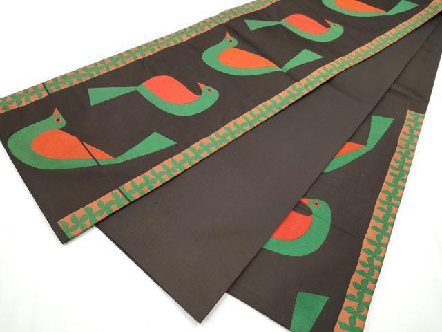 平和屋着物●六通柄　本袋帯　唐織　鳥　正絹　逸品　CABC5452hy 平和屋着物◎六通柄袋帯 唐織 花鳥丸文 黒地 金銀糸 正絹 逸品