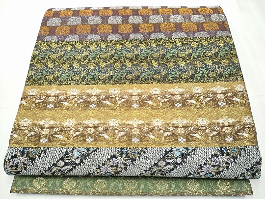 平和屋着物●両面　全通柄袋帯　横段花文　金糸　正絹　逸品　CABC5464hy