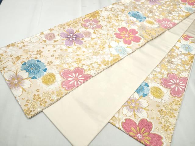 平和屋着物●六通柄袋帯　舞桜文　金糸　正絹　逸品　CABC5485hy 平和屋着物○六通柄袋帯 舞桜文 金糸 正絹 逸品 CABC5485hy 【公式通販】