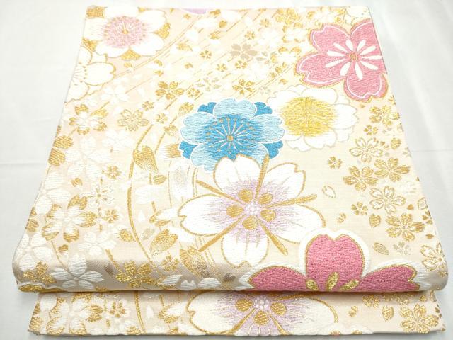 平和屋着物●六通柄袋帯　舞桜文　金糸　正絹　逸品　CABC5485hy 平和屋着物○六通柄袋帯 舞桜文 金糸 正絹 逸品 CABC5485hy 【公式通販】